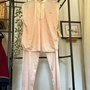 Vintage DVF Diane Von Furstenberg pajamas PJ set pink satin-ish nylon SP